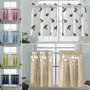 Flower Embroidered Window Half Short Curtains Kitchen Bedroom