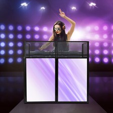 Foldable DJ Booth Stand DJ Booth Facade Table DJ Controller Stand with Casters