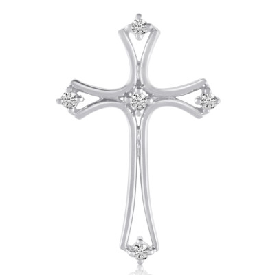 14K Weißgold Diamant Kreuz Anhänger mit 18'' Kette