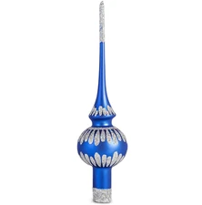 11-inch Blue Glass Christmas Tree Topper Ukrainian Finial Ornament Tree Top