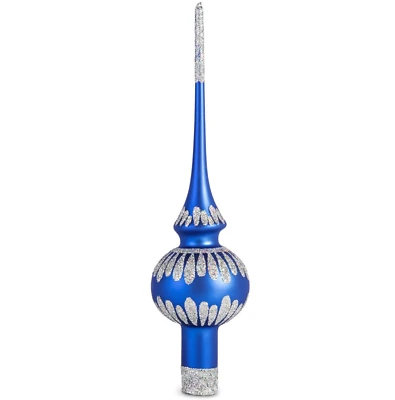 URITA 11-inch Blue Glass Christmas Tree Topper Ukrainian Finial Ornament Tree Top