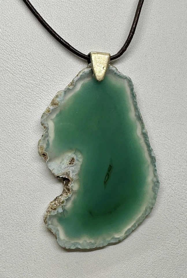 Kenneth Cole зеленый агат кожаный шнур латуни тон ожерелье - богемное модный! - Изображение 2 из 4