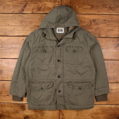 Converse Parka Jacke L Herren 00s grün One Star Baumwolle Kapuze oliv gefüttert