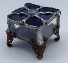 Purple Stained Glass Square Hinged Mirrored Trinket Box