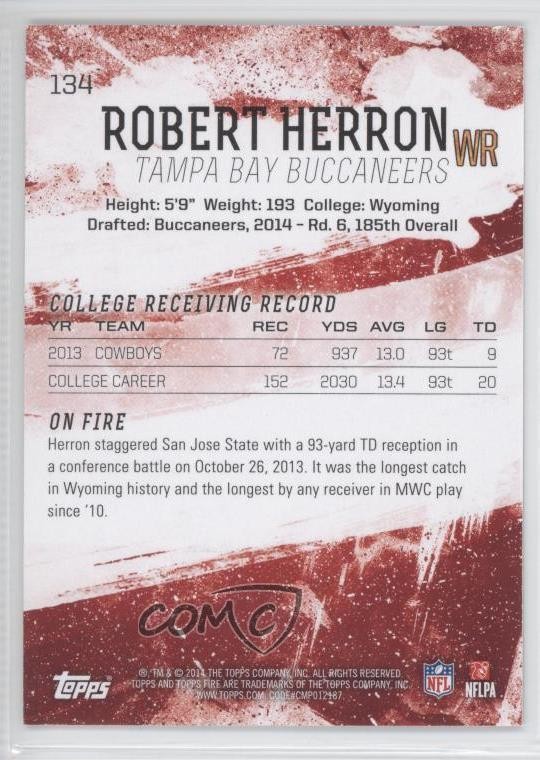 2014 Topps Fire Rookie Onyx /25 Robert Herron #134 Rookie RC | eBay