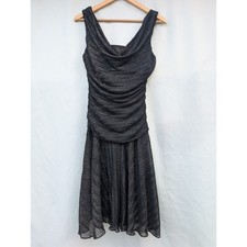 Nightway Metallic Party Dress Womens 8 Black Ruched Cowl Neck 90s Grunge