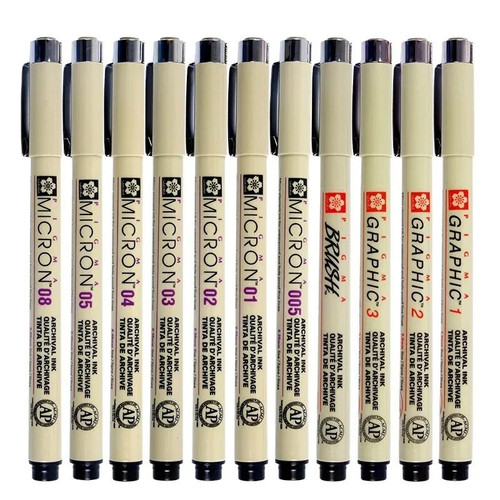 11pc Sakura Pigma Micron Fineliner Pen Set Black Waterproof Drawing Manga Art