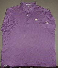 L/ N Peter Millar Golf Polo Shirt PGA Size XL Purple with Navy Stripes