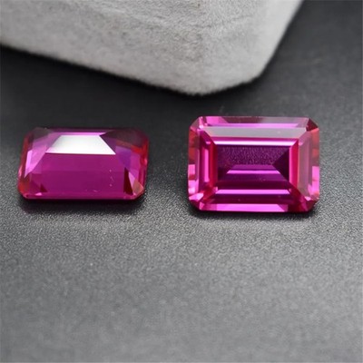 Rectangle Faceted Pink Ruby Emerald Cut Pink Ruby Gem Mohs Hardness 9