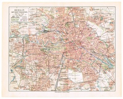 BERLIN printed  1905  Antique Original Vintage map city plan Germany