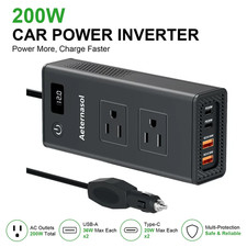 200W Power Inverter DC 12V to AC 110V Car Converter with Type C USB for Laptop