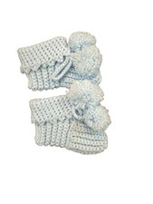 Vintage Handmade Crochet Light Blue Newborn Baby Booties