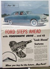 1951 Ford V8 Custom Deluxe Steps Ahead Dealer Color Sales Folder Large Original