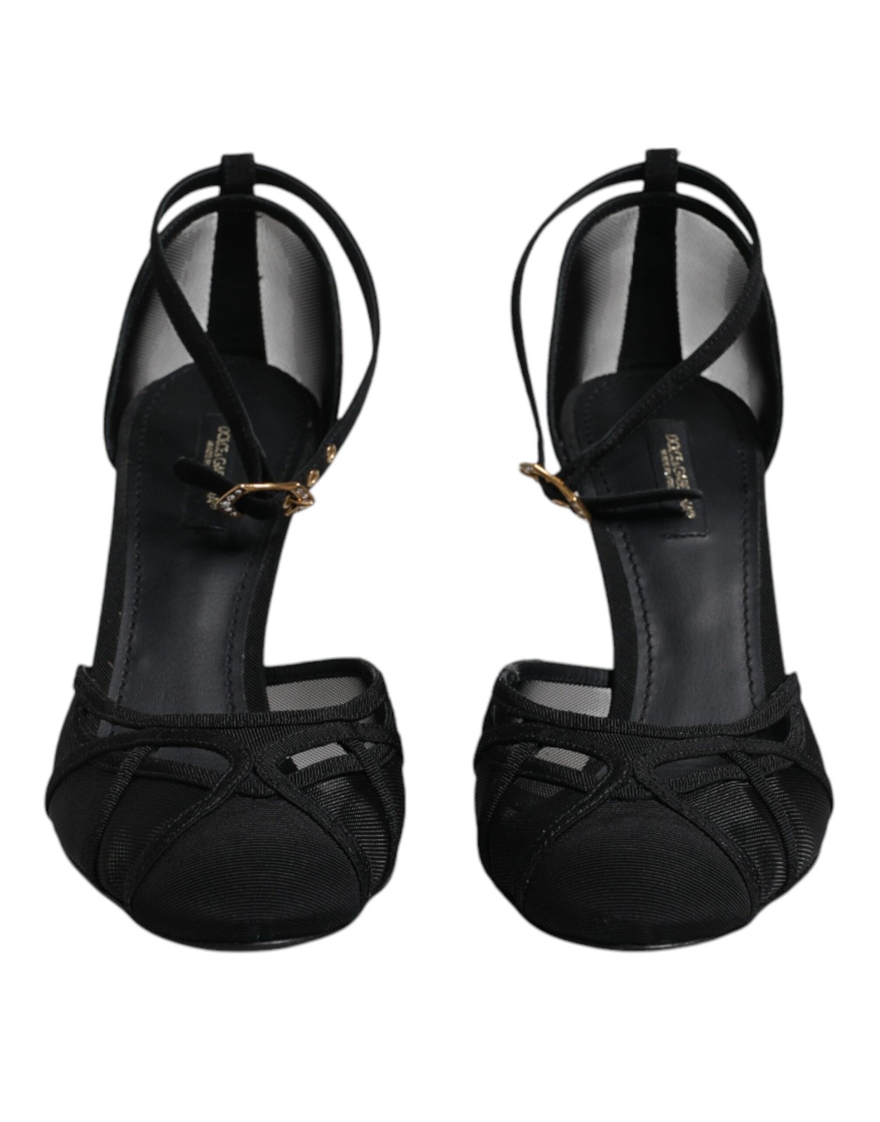 Dolce & Gabbana Black Mesh Ankle Strap Heels Pumps Women's Shoes