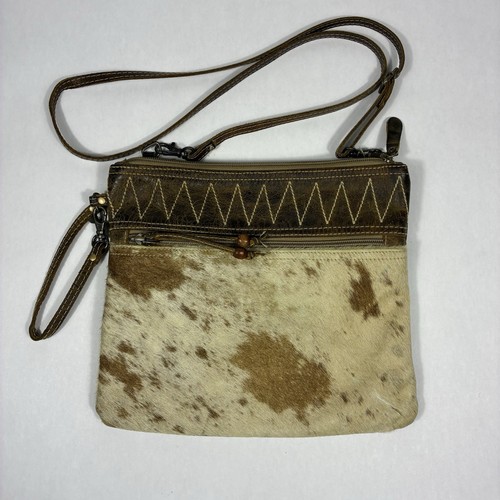Myra Bag Purse Hairon Cowhide Leather Brown White Western Ranch Crossbody