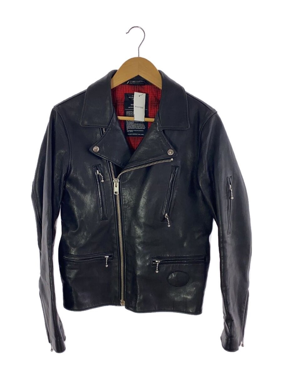 Men's Black Plain Leather Double Rider Jacket - Size 2 - Style 347