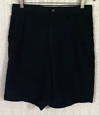 Paradise Found Hawaii Men's Size 34 Black Silk Blend Pleated Casual Khaki Shorts