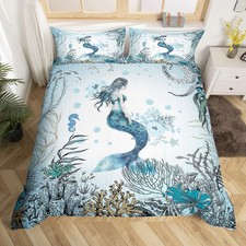 Mermaid Bedding Set Queen Size Ocean Life Sea Animal Comforter Cover Set for ...