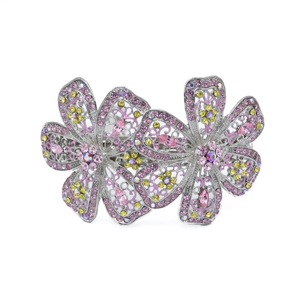 Beautiful Crystal Flower Pink Metal Barrette