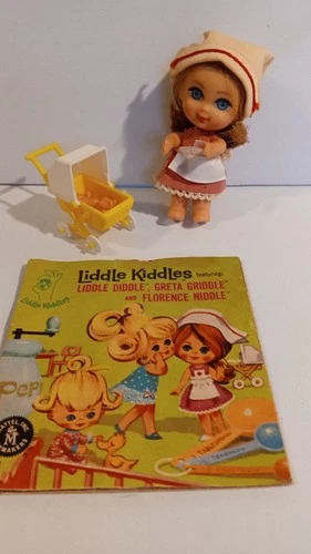 VTG 1965 Mattel Liddle Kiddles FLORENCE NIDDLE Doll, Outfit, Buggy, Baby NO SHOE