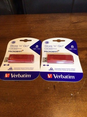 8GB Verbatim USB2.0 Flash Drive - Red 2 Packs New Sealed