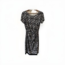Eliza J Dress 12 Lined Short Sleeve Black White Tie Front Career