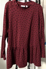 NWOT  3X D & Co. DENIM & CO BURGUNDY & BLACK DOTS PEBLUM TUNIC TOP  LS #AG02