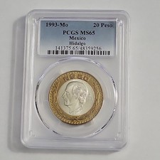 Mexico 1993 Hidalgo 20 Nuevos Pesos Bi-Metalic Silver.925 PCGS MS65 Coin # (348)