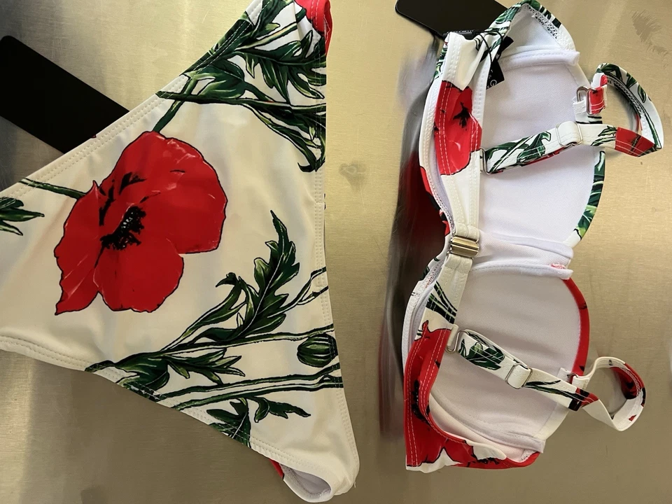 Traje de baño DOLCE & GABBANA blanco floral traje de baño 2 piezas parte superior inferior IT3 / M 750usd Foto 2 de 4