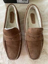Bloomingdale  s NIB Men  s Suede Shearling Penny Loafer Slippers Size 13