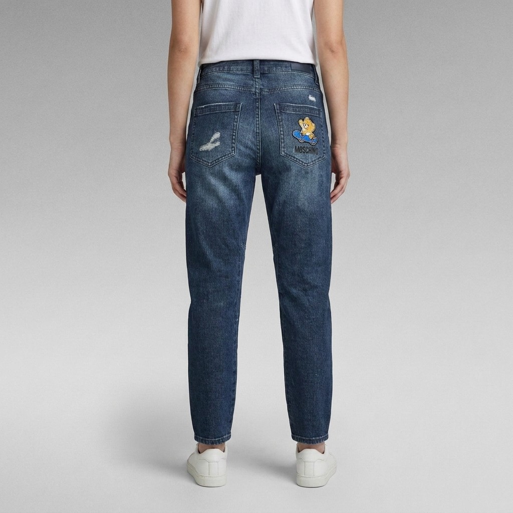 Moschino Kids Unisex Blue Teddy Bear Patch Jeans Pants Size 12 image 2