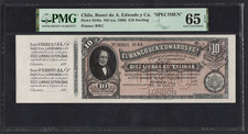 Chile 10 Sterling ND(ca.1890) PS248s "Specimen" Uncirculated Grade 65 Top Pop