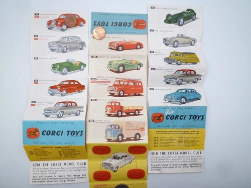 VINTAGE CORGI TOYS BLUE BOX LEAFLETS x3 1950/60s CORGI MODEL CLUB COLLECTORS