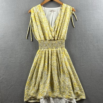 BCBG Dress Small Yellow Floral Vintage 90s Y2K Mini Sleeveless Sundress Fairy