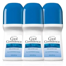 Avon Cool Confidence Baby Powder Scent Roll-On Deodorant 75 ml PACK OF 3