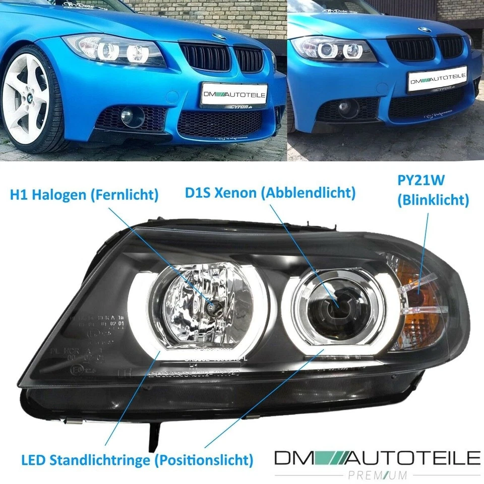 SATZ Xenon Scheinwerfer Schwarz D1S+TAGFAHRLICHT U-LED für BMW 3er E90 E91 05-08 - Bild 2 von 4