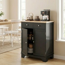 Kitchen Storage Cupboard Organizer Cabinet w/2 Drawers Adjustable Shelf, Black