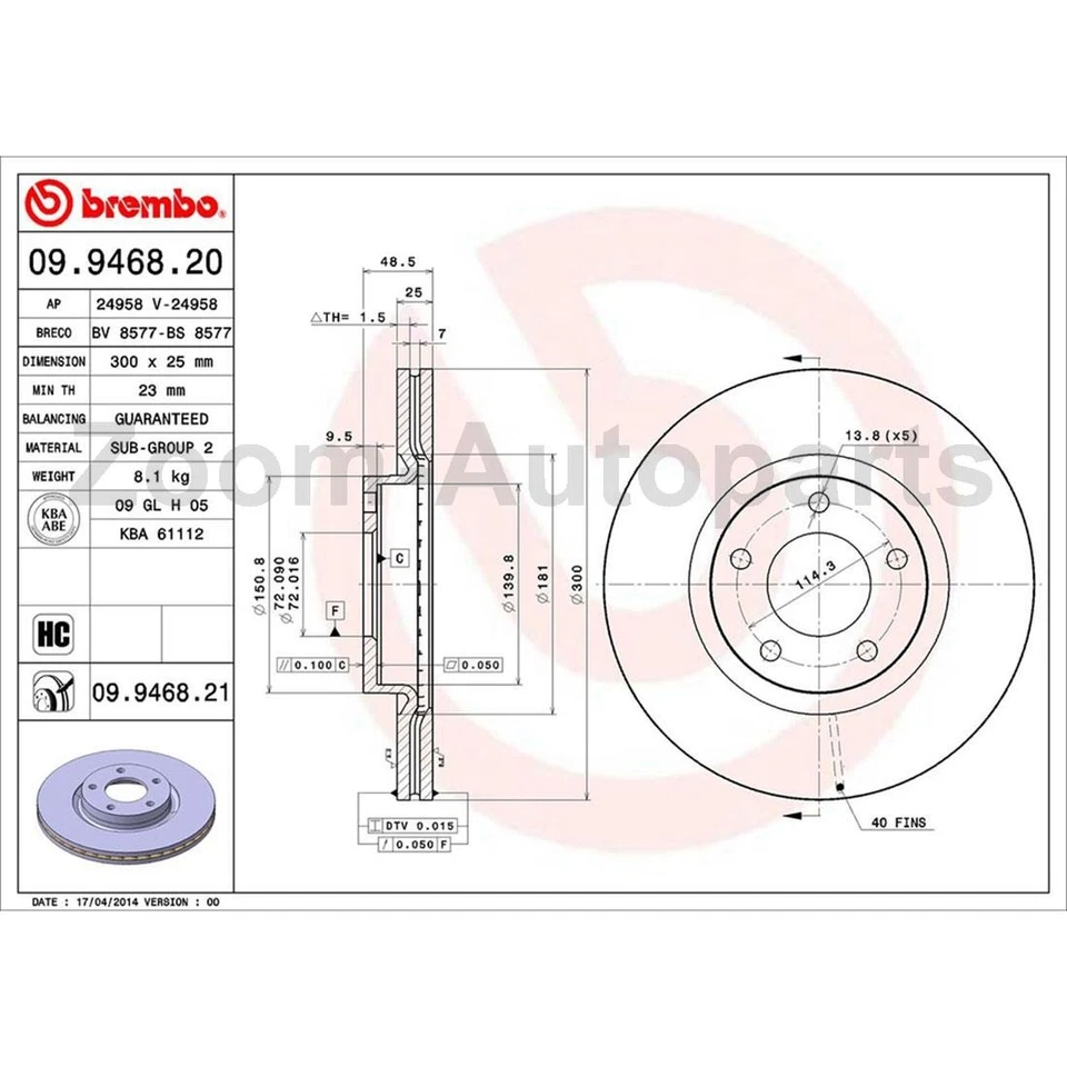 Rotores de freno delanteros y pastillas de freno Brembo OE para 2006 2007 2008 2009 2010 Mazda 5 Foto 4 de 4