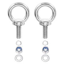 2Pcs M12 x 30mm 304 Stainless Steel Lifting Shoulder Eye Bolt with Nuts Washers