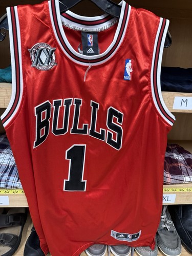 NBA Chicago Bulls JERSEY Derrick Rose #1 RED RETIRED Size LRG 20TH Anniversary.