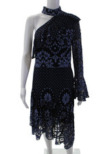 Parker Womens Textured Long One Sleeve Floral Printed Knit Dress Blue Size 12