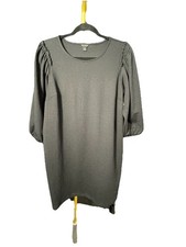 ANN TAYLOR Lantern Puff Sleeve Black Shift Knee Length 3/4 Short Sleeve Dress M