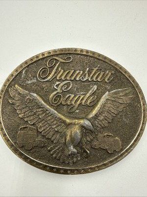 vintage 1970s western TRANSTAR EAGLE belt buckle SEMI-TRUCK cowboy TRUCKER brass