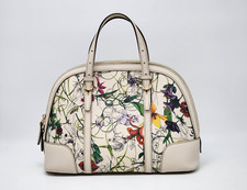 Auth Gucci Ivory Nice Floral Printed Leather Top Handle Satchel Bag