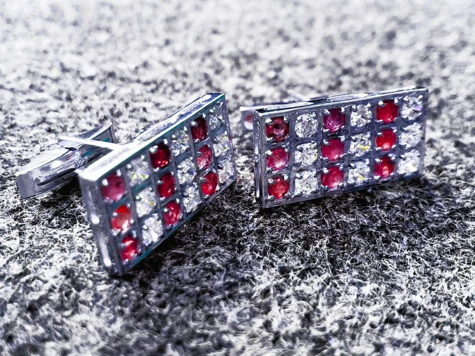 Heated Ruby Gemstone With 925 Sterling Silver Cufflink #2561 - Image 3 of 4