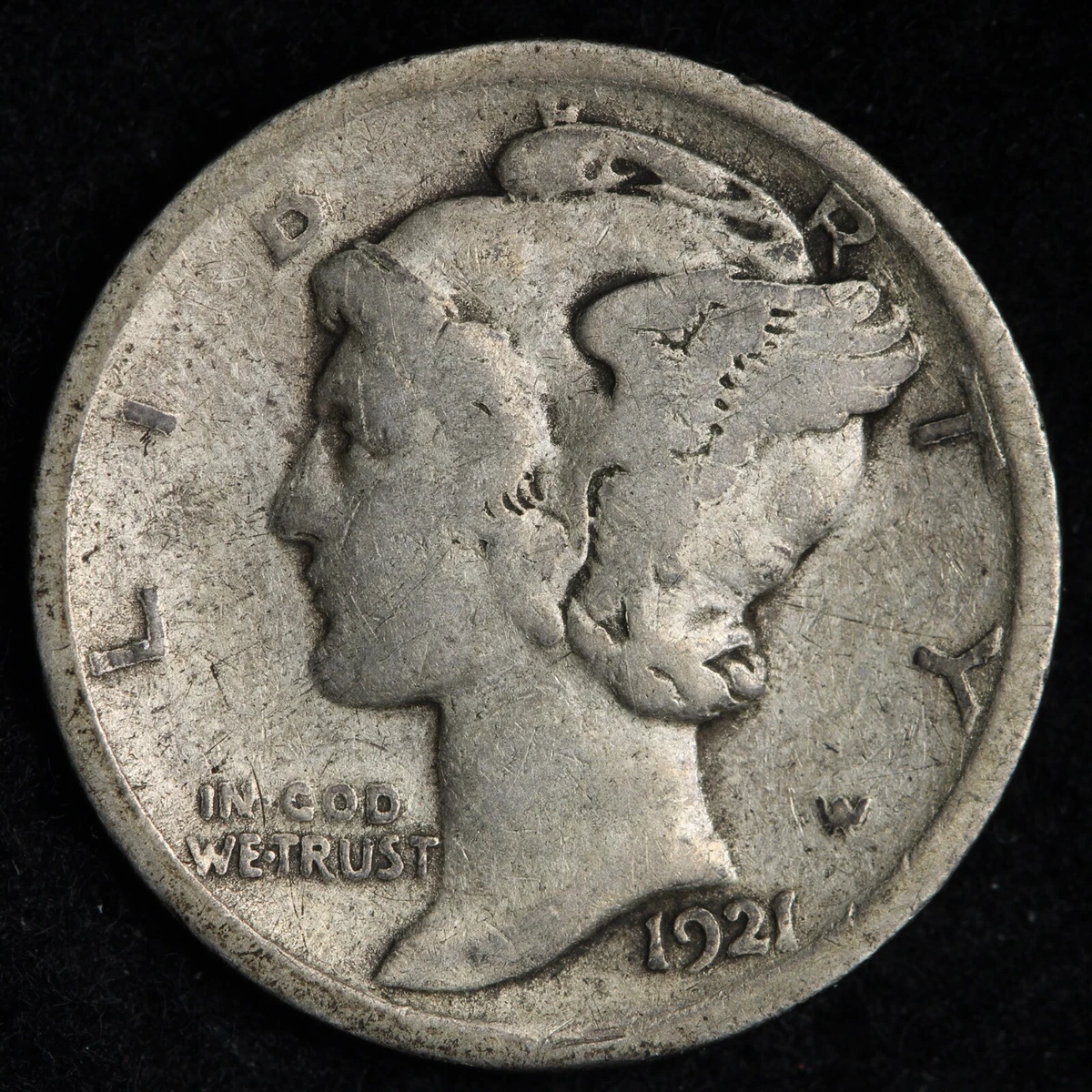 「1921年-D 」マーキュリー・ダイム 銀貨 【フルステップ・バンズ】【美品】 1921年-D 」マーキュリー・ダイム 銀貨 【フルステップ・バンズ】【美