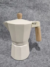 Moka Pot Stovetop Espresso Maker 6 Cup Coffee W/ Solid Wood Handle White Black