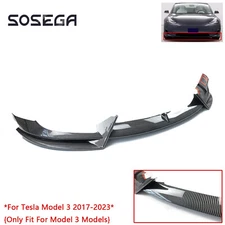 Carbon Fiber For Tesla 3 Model 17-23 A Set 3Pc Front Bumper Lip Splitter Spoiler