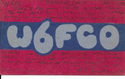 QSL  1930 Berkeley CA   radio card