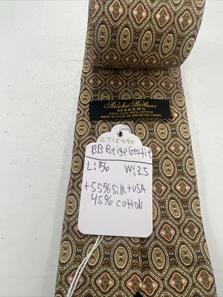 Corbata Brooks Brothers EE. UU. Para hombres Beige Geométrica Seda $138 Foto 4 de 4